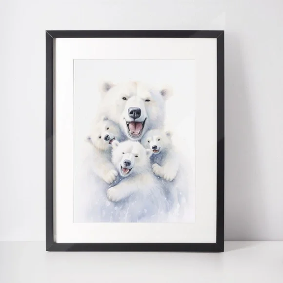Watercolor Polar Bear Family Portrait Wall Art Illustration Print Unframed - Picture 2 of 6